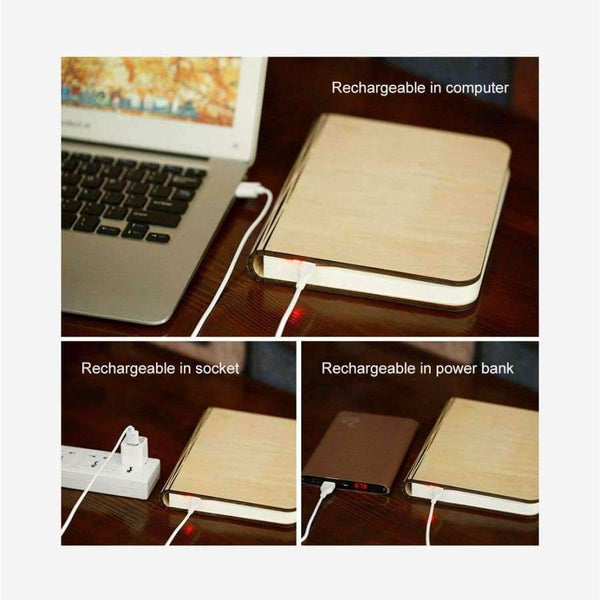 Planet Gates Zakoo USB Rechargeable LED Light Foldable Wooden Book Shape Desk Lamp Night light Book lights Warm White Night Lighting