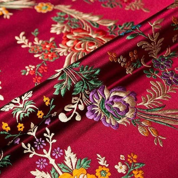 Planet Gates zaohong / 50x75cm Flower Fabrics Brocade Jacquard Pattern Fabric For Sewing Cheongsam And Kimono Material For DIY