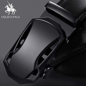 Brand Fashion Automatic Buckle Black Genuine Leather Belt Men's Belts Cow Leather Belts For Men 3.5cm Width WQE789