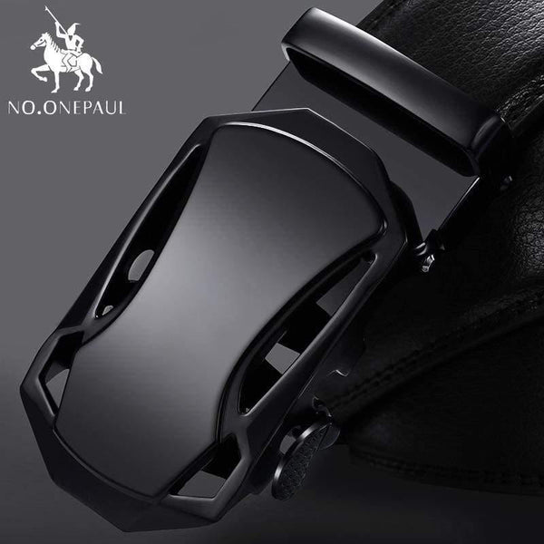Brand Fashion Automatic Buckle Black Genuine Leather Belt Men's Belts Cow Leather Belts For Men 3.5cm Width WQE789