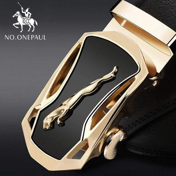 Brand Fashion Automatic Buckle Black Genuine Leather Belt Men's Belts Cow Leather Belts For Men 3.5cm Width WQE789