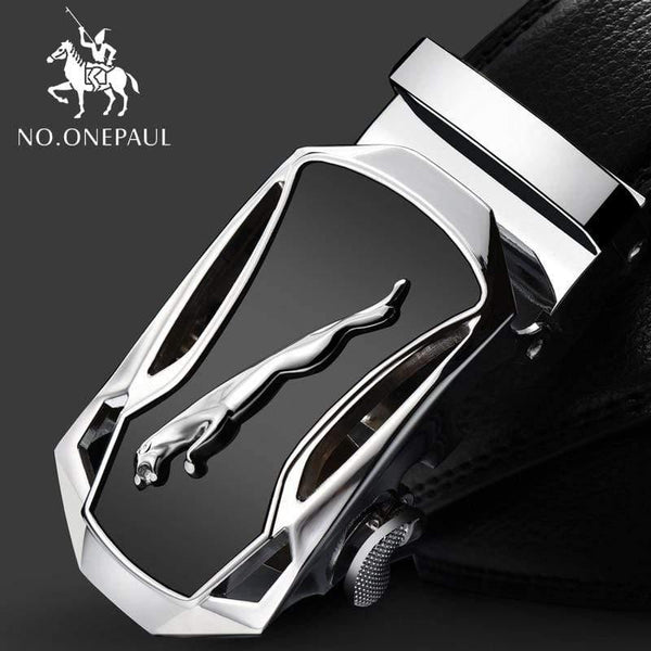 Brand Fashion Automatic Buckle Black Genuine Leather Belt Men's Belts Cow Leather Belts For Men 3.5cm Width WQE789