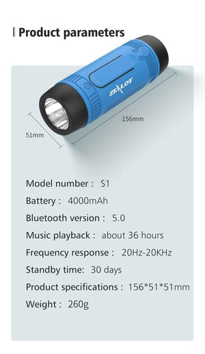 Planet Gates Zealot S1 Portable Bluetooth Speaker Wireless Bicycle Speaker+fm Radio Outdoor Waterproof Boombox Support TF Card,AUX,Flashlight