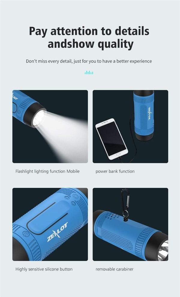 Planet Gates Zealot S1 Portable Bluetooth Speaker Wireless Bicycle Speaker+fm Radio Outdoor Waterproof Boombox Support TF Card,AUX,Flashlight