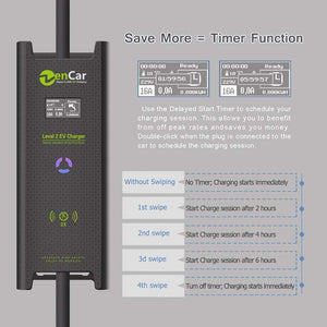 Planet Gates ZENCAR Level 2 EVSE Type B AC 30mA DC 6mA 3.5kW EV Charger Type 1 Schuko plug 5m Electric Car Charging 6A 8A 10A 12A 16A