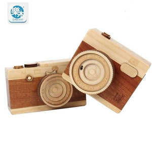 Planet Gates zheng fang xing Wooden classic clockwork cute camera modeling music box toys adult children's birthday gifts