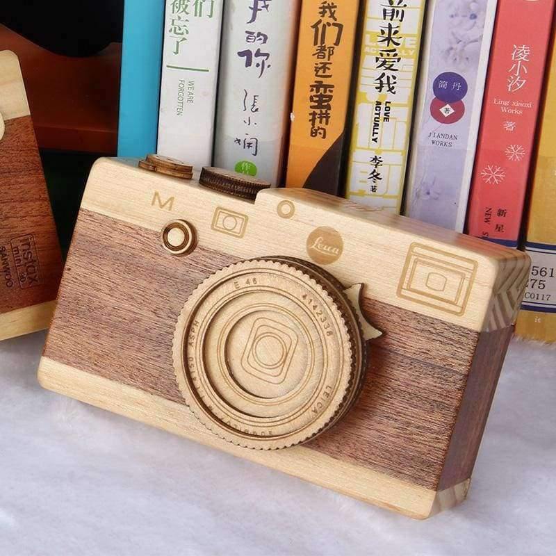 Planet Gates zheng fang xing Wooden classic clockwork cute camera modeling music box toys adult children's birthday gifts