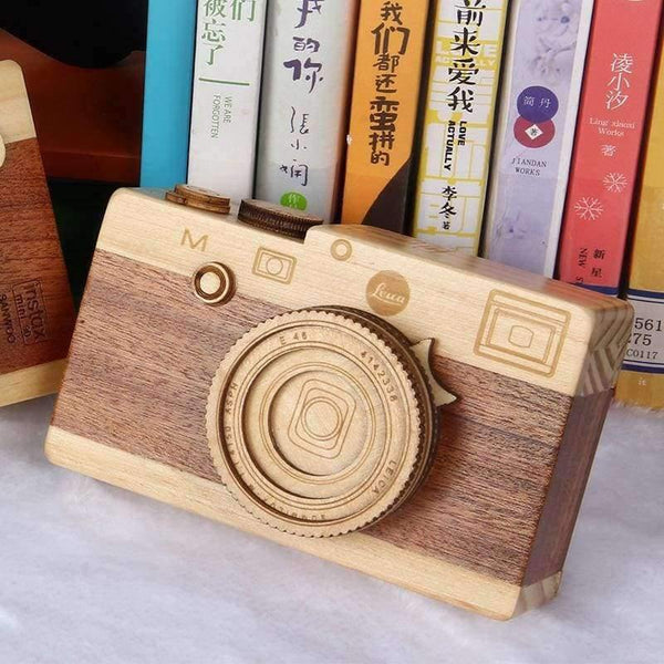 Planet Gates zheng fang xing Wooden classic clockwork cute camera modeling music box toys adult children's birthday gifts