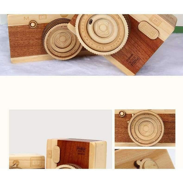 Planet Gates zheng fang xing Wooden classic clockwork cute camera modeling music box toys adult children's birthday gifts