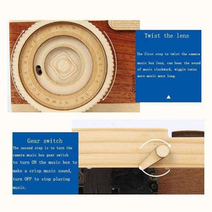 Planet Gates zheng fang xing Wooden classic clockwork cute camera modeling music box toys adult children's birthday gifts