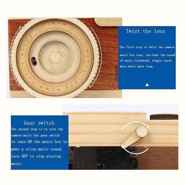 Planet Gates zheng fang xing Wooden classic clockwork cute camera modeling music box toys adult children's birthday gifts