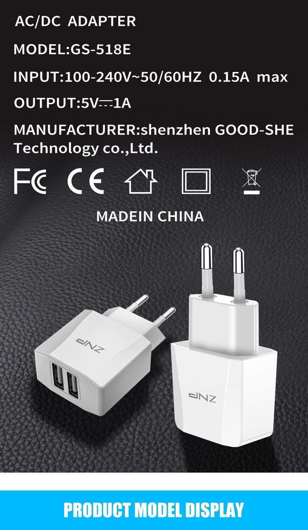 Planet Gates ZNP 2 Port USB Charger Mobile Phone USB Charger Fast Charging Wall Charger For iPhone Samsung Xiaomi 2.1A Max Charger