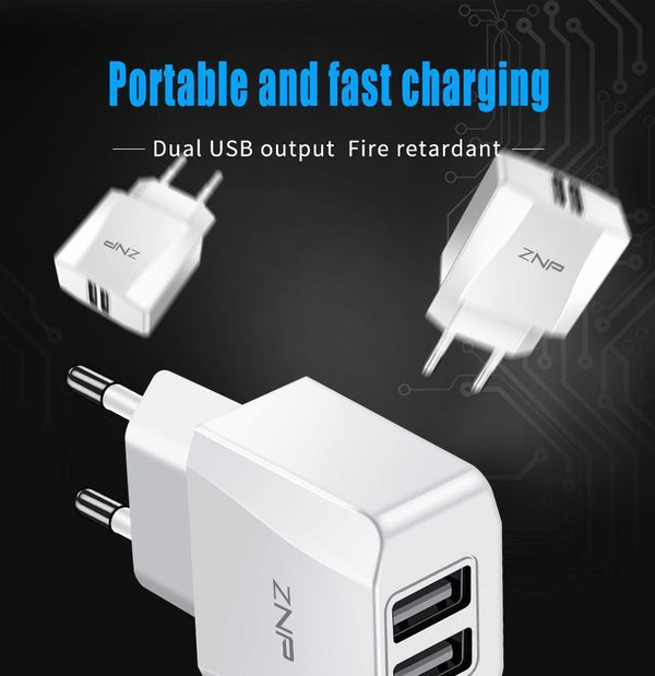 Planet Gates ZNP 2 Ports USB Charger For iPhone X 8 7 iPad Fast Wall Charger EU Adapter For Samsung S9 Xiaomi Mi 8 Mobile Phone Charger