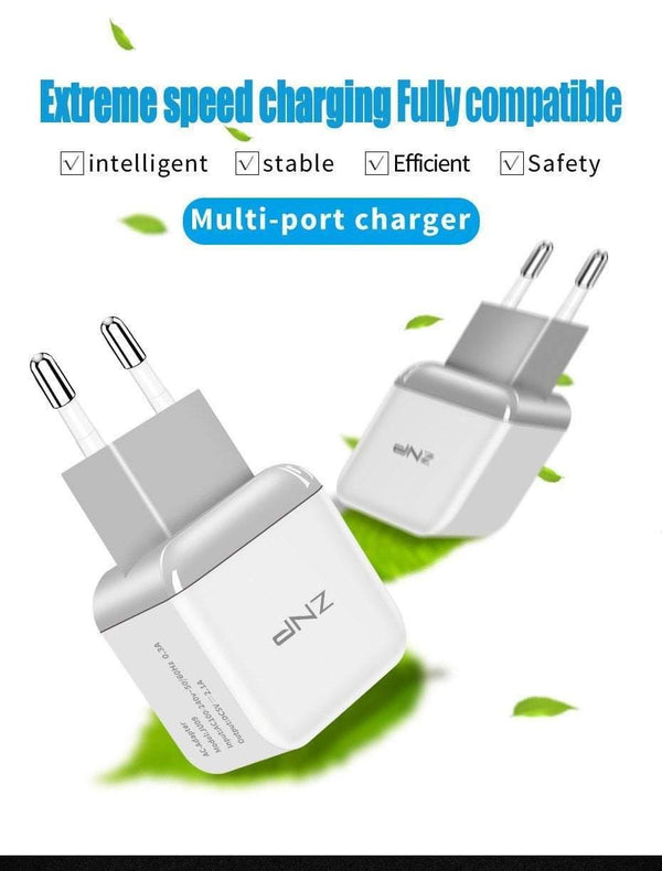 Planet Gates ZNP Dual 2 USB Charger For Honor 10 9 lite Mobile Phone EU Charger Plug Travel Wall Charger Adapter For One Plus 6 5T 5 Charger