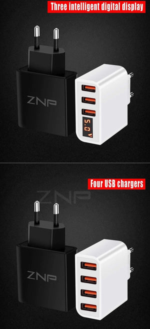Planet Gates ZNP LED Digital 3 4 Ports USB Charger Universal EU Plug Wall Mobile Phone Charger For iPhone X 8 7 6 For Samsung S8 S9 Adapter