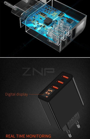 Planet Gates ZNP LED Digital 3 4 Ports USB Charger Universal EU Plug Wall Mobile Phone Charger For iPhone X 8 7 6 For Samsung S8 S9 Adapter