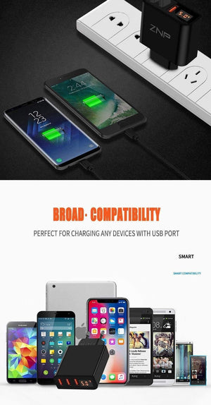 Planet Gates ZNP LED Digital 3 4 Ports USB Charger Universal EU Plug Wall Mobile Phone Charger For iPhone X 8 7 6 For Samsung S8 S9 Adapter
