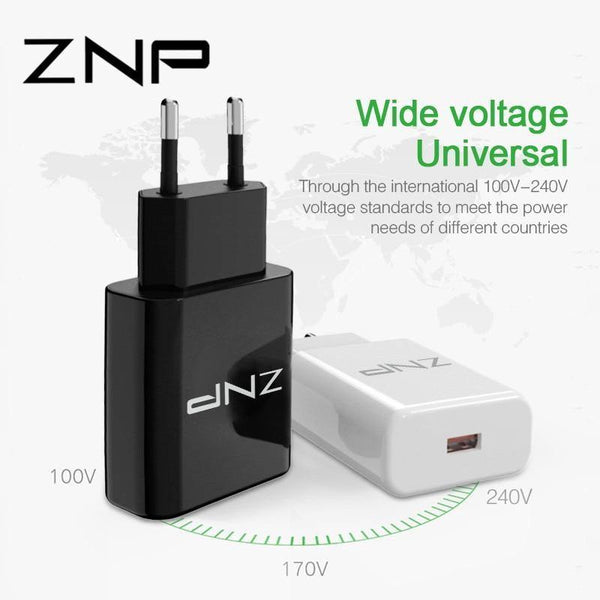Planet Gates ZNP QC 3.0 Fast USB Charger USB Wall Universal Charger Adapter Mobile Phone Charger for iPhone 8 Tablet Charger For Samsung S8
