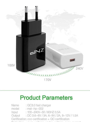 Planet Gates ZNP QC 3.0 Fast USB Charger USB Wall Universal Charger Adapter Mobile Phone Charger for iPhone 8 Tablet Charger For Samsung S8