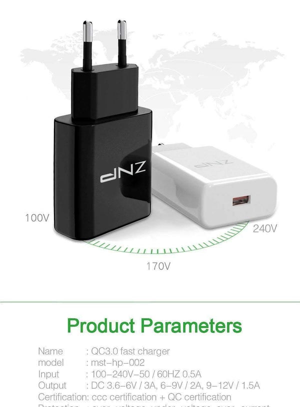 Planet Gates ZNP QC 3.0 Fast USB Charger USB Wall Universal Charger Adapter Mobile Phone Charger for iPhone 8 Tablet Charger For Samsung S8