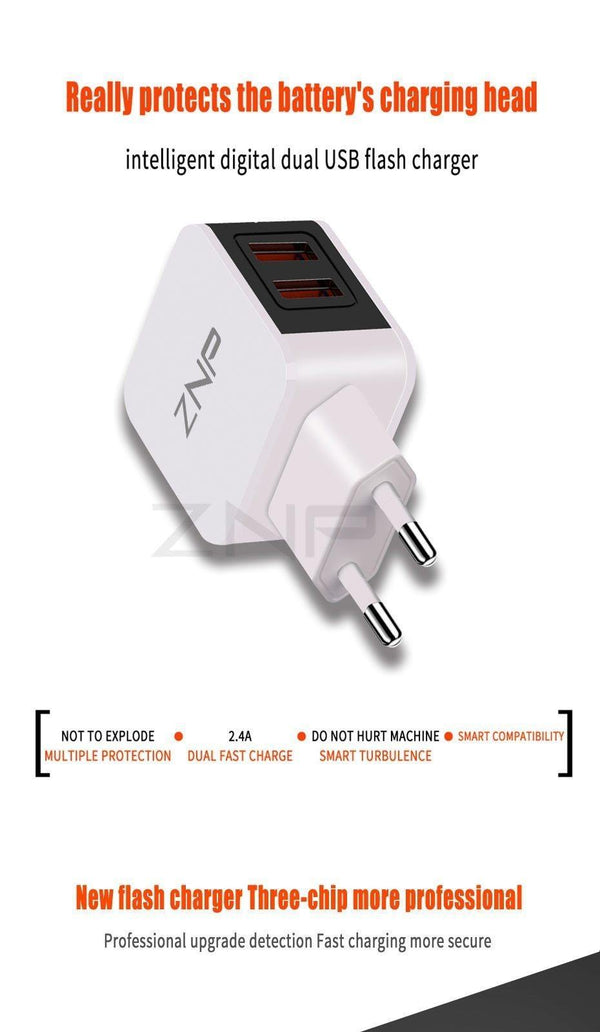 Planet Gates ZNP Universal USB Charger 2 Ports LED Display Mobile Phone Charger For iPhone Xiaomi Fast Charger Adapter For Samsung Huawei