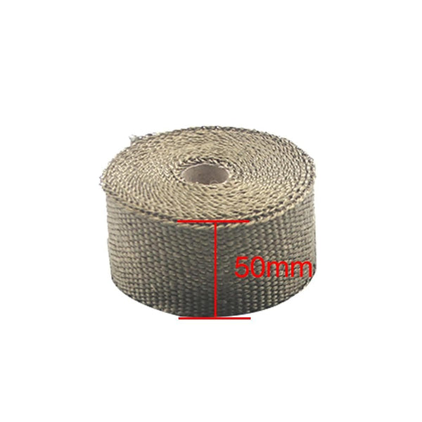 Planet Gates ZSDTRP 5cm*5M 10M 15M Titanium/Black Exhaust Heat Wrap Roll for Motorcycle Fiberglass Heat Shield Tape with Stainless Ties