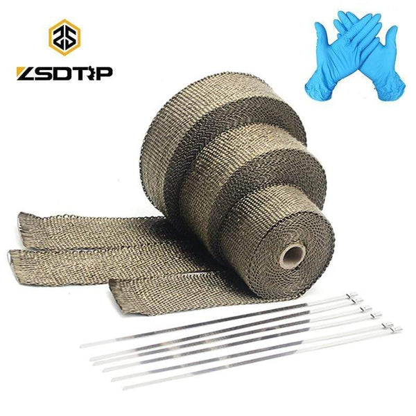 Planet Gates ZSDTRP 5cm*5M 10M 15M Titanium/Black Exhaust Heat Wrap Roll for Motorcycle Fiberglass Heat Shield Tape with Stainless Ties