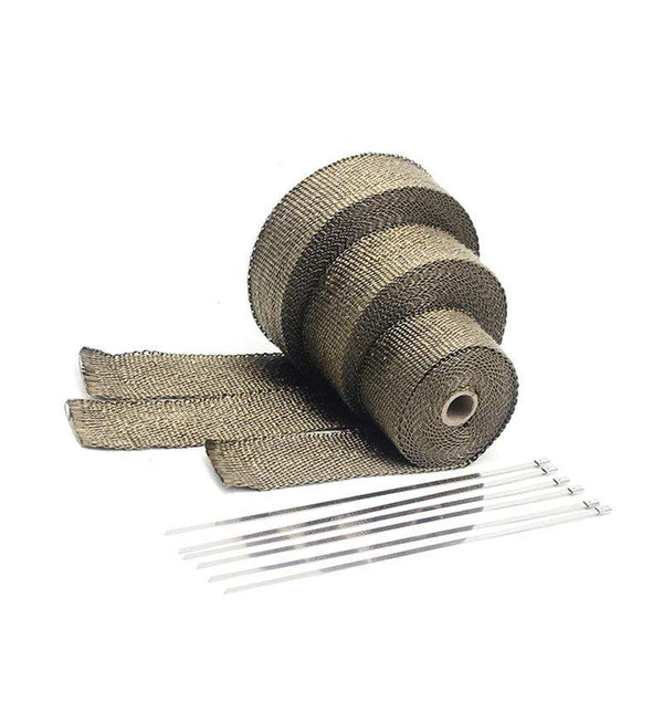Planet Gates ZSDTRP 5cm*5M 10M 15M Titanium/Black Exhaust Heat Wrap Roll for Motorcycle Fiberglass Heat Shield Tape with Stainless Ties