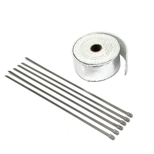 Planet Gates ZSDTRP 5cm*5M 10M 15M Titanium/Black Exhaust Heat Wrap Roll for Motorcycle Fiberglass Heat Shield Tape with Stainless Ties