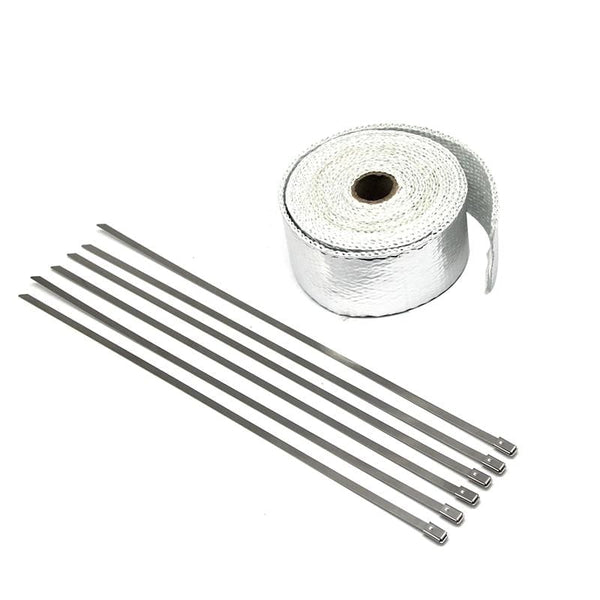 Planet Gates ZSDTRP 5cm*5M 10M 15M Titanium/Black Exhaust Heat Wrap Roll for Motorcycle Fiberglass Heat Shield Tape with Stainless Ties