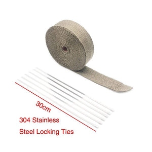 Planet Gates ZSDTRP 5cm*5M 10M 15M Titanium/Black Exhaust Heat Wrap Roll for Motorcycle Fiberglass Heat Shield Tape with Stainless Ties