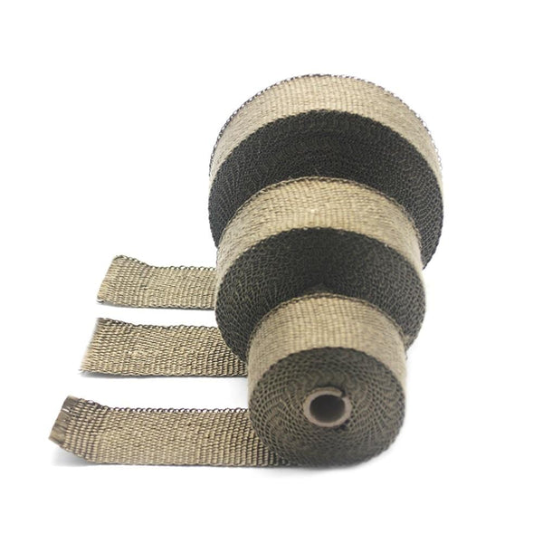 Planet Gates ZSDTRP 5cm*5M 10M 15M Titanium/Black Exhaust Heat Wrap Roll for Motorcycle Fiberglass Heat Shield Tape with Stainless Ties