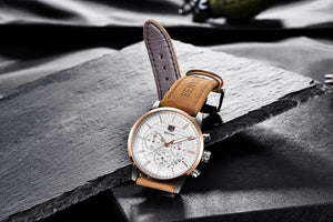 Casual Fashion Men Quartz Watch Luxury Military Leather Strap Chronograph Men Watch Relogio Masculino - Planet Gates