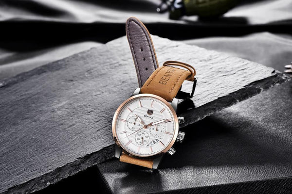 Casual Fashion Men Quartz Watch Luxury Military Leather Strap Chronograph Men Watch Relogio Masculino - Planet Gates